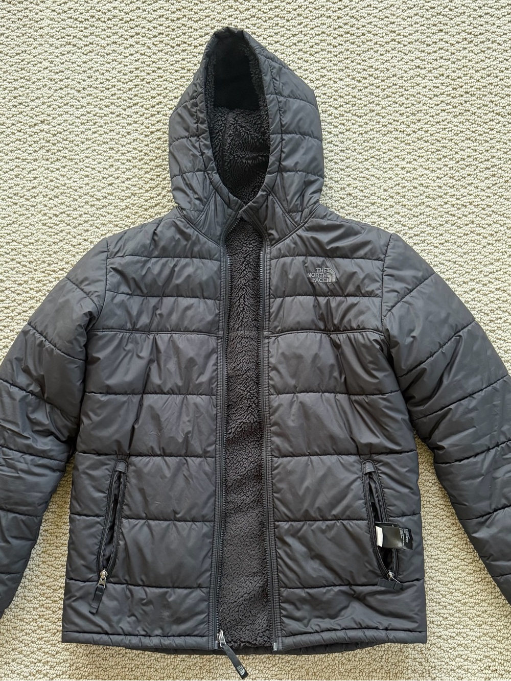 The North Face Boys XL 18-20 Black Hooded Insulated Jacket Reversible